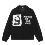画像2: Knit Cardigan with Portrait Appliqué and Collar knit  ユニセックス 男女兼用 ポートレートアップリケ襟付きカーディガンニットセーター (2)