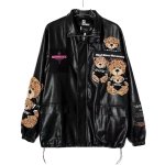 画像2: Mod wave movement Bear Emblem Leather Jumper jacket baseball uniform jacket blouson ユニセックス 男女兼用 MWM 木村井泓 ベアエンブレム 刺繍 レザー スタジアムジャンパー スタジャン ブルゾン ジャケット (2)