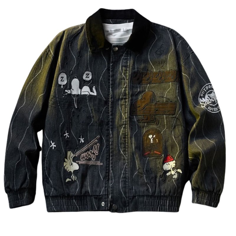 画像1: Music & Snoopy Embroidery Denim Jacket　ユニセックス男女兼用ミュージック＆スヌーピー刺繍 デニムジャケット (1)