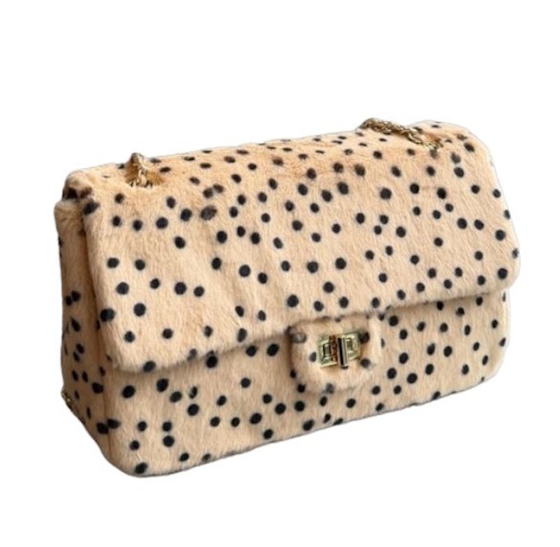 画像4: Polka-dot fur tote/shoulder bag with chain handle ポルカドットファーチェーンハンドルトートショルダーバッグ (4)