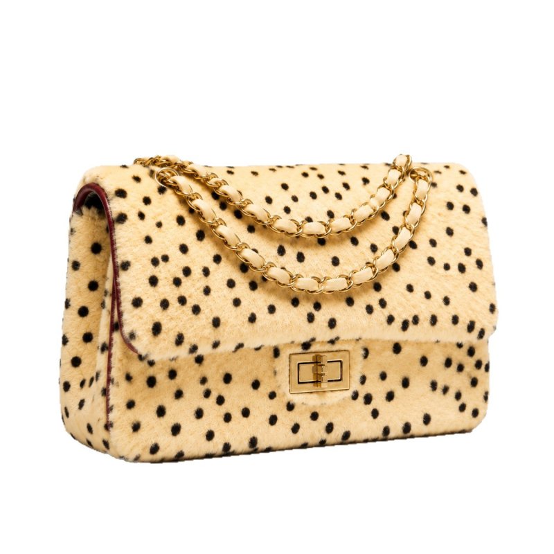 画像1: Polka-dot fur tote/shoulder bag with chain handle ポルカドットファーチェーンハンドルトートショルダーバッグ (1)