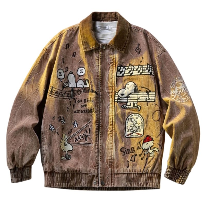 画像2: Music & Snoopy Embroidery Denim Jacket　ユニセックス男女兼用ミュージック＆スヌーピー刺繍 デニムジャケット (2)