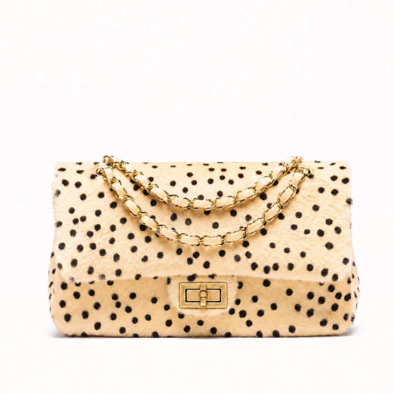画像2: Polka-dot fur tote/shoulder bag with chain handle ポルカドットファーチェーンハンドルトートショルダーバッグ (2)