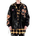 画像1: Mod wave movement Bear Emblem Leather Jumper jacket baseball uniform jacket blouson ユニセックス 男女兼用 MWM 木村井泓 ベアエンブレム 刺繍 レザー スタジアムジャンパー スタジャン ブルゾン ジャケット (1)