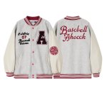 画像1: Color-block leather-sleeve varsity jacket Varsity Jacket ユニセックス男女兼用カラーブロックスリーブレザースタジャンスタジアムジャケット (1)