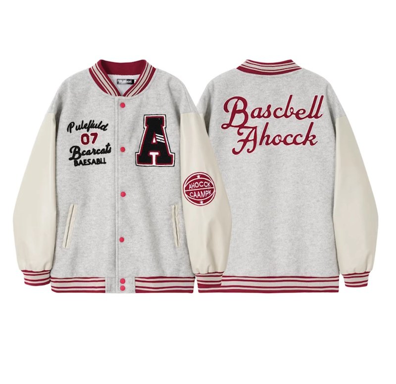 画像1: Color-block leather-sleeve varsity jacket Varsity Jacket ユニセックス男女兼用カラーブロックスリーブレザースタジャンスタジアムジャケット (1)