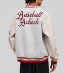 画像4: Color-block leather-sleeve varsity jacket Varsity Jacket ユニセックス男女兼用カラーブロックスリーブレザースタジャンスタジアムジャケット (4)