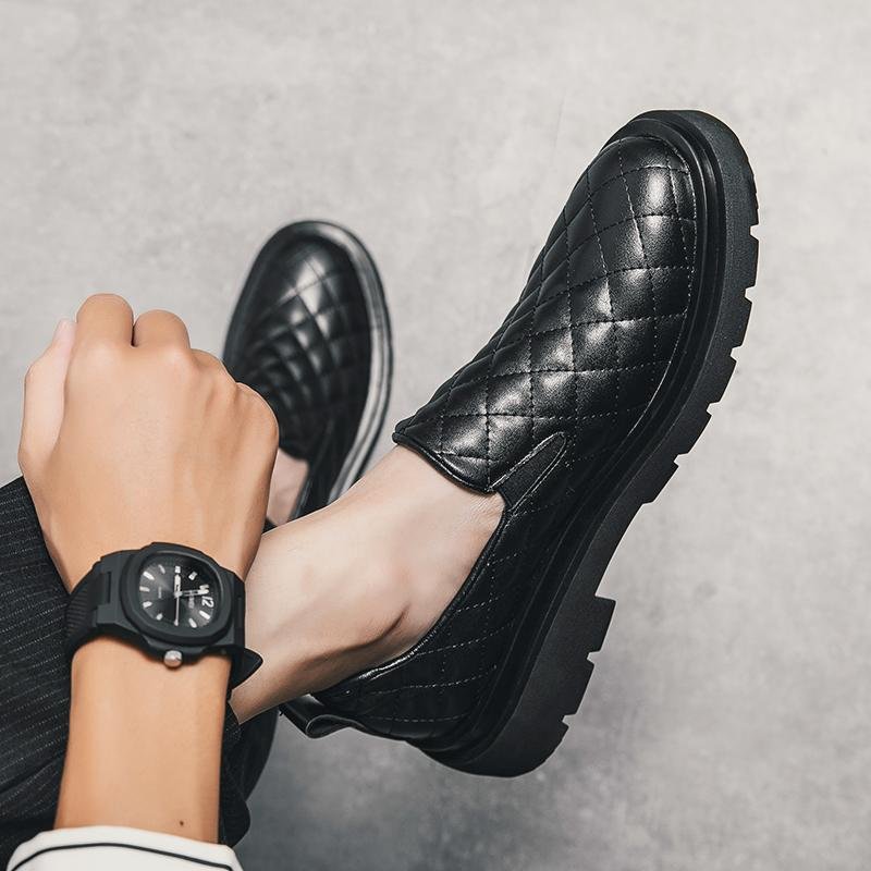 画像3: Mens Leather quilted chunky sole slip-on pumps shoes  レザー キルティング チャンキーソール 厚底 スリッポン パンプス シューズ デッキシューズ (3)