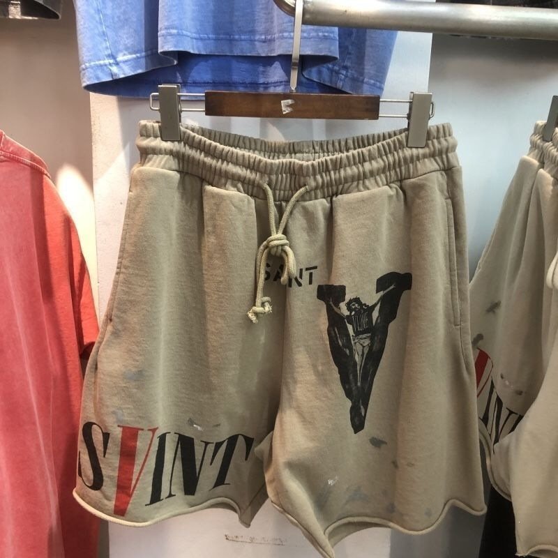 画像4: Unisex V & Jesus Paint Sweat Shorts pants ユニセックス 男女兼用 V & ジーザスペイントプリントスウェットハーフパンツ (4)
