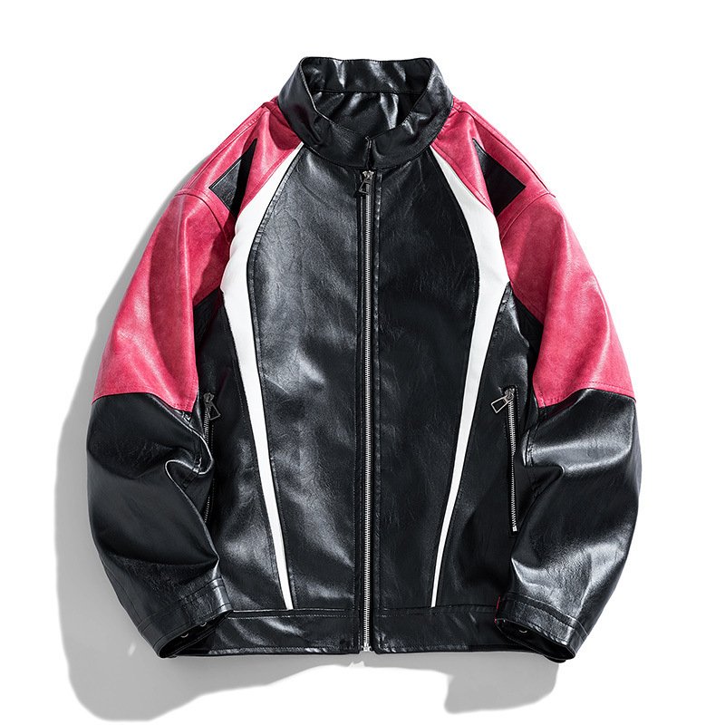 画像2: Leather Stand-Collar Zip-Up Motorcycle Jacket　ユニセックス男女兼用レザースタンドカラージップアップモーターサイクルジャケット (2)