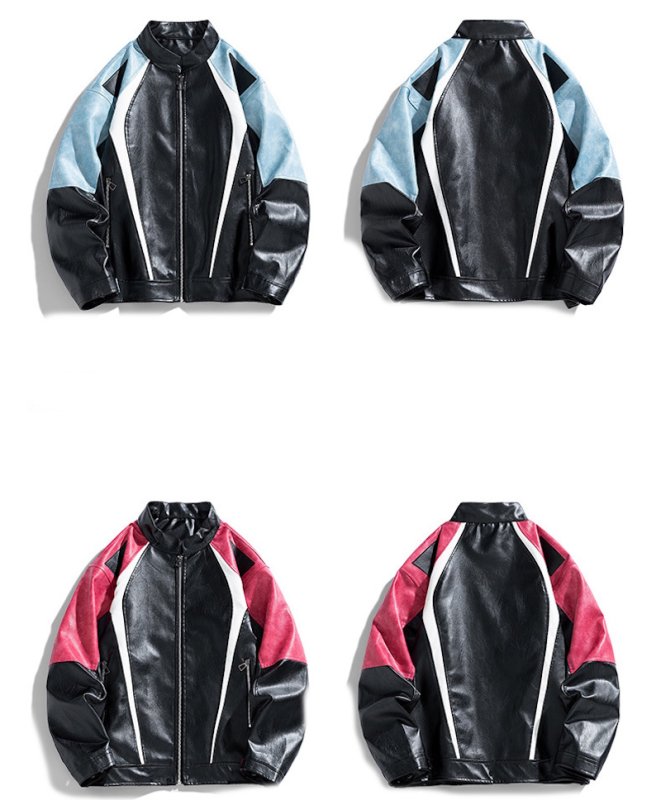 画像5: Leather Stand-Collar Zip-Up Motorcycle Jacket　ユニセックス男女兼用レザースタンドカラージップアップモーターサイクルジャケット (5)