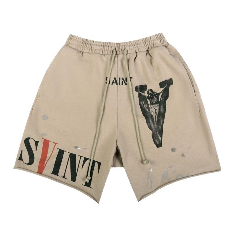 画像1: Unisex V & Jesus Paint Sweat Shorts pants ユニセックス 男女兼用 V & ジーザスペイントプリントスウェットハーフパンツ (1)