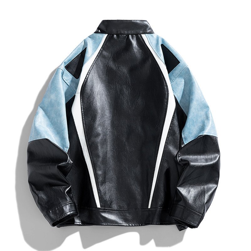 画像3: Leather Stand-Collar Zip-Up Motorcycle Jacket　ユニセックス男女兼用レザースタンドカラージップアップモーターサイクルジャケット (3)