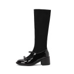 画像1: Leather Bow Loafer Long Boots　レザーボウローファーソックスロングブーツ (1)