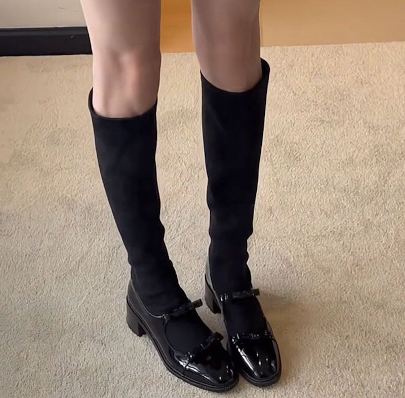 画像3: Leather Bow Loafer Long Boots　レザーボウローファーソックスロングブーツ (3)