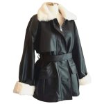 画像3: Mid-length leather coat/jacket with fur collar　レザーファーカラーミディアム丈コートジャケット (3)