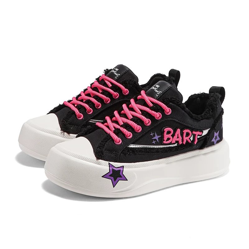 画像4: UnisexThe Simpsons x Bart Simpson x Star Graffiti Platform Lace-Up Sneakersユニセックス 男女兼用 ザ・シンプソンズ×バートシンプソン×スター星落書き 厚底プラットフォームレースアップスニーカー (4)
