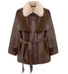 画像1: Mid-length leather coat/jacket with fur collar　レザーファーカラーミディアム丈コートジャケット (1)