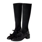 画像2: Leather Bow Loafer Long Boots　レザーボウローファーソックスロングブーツ (2)