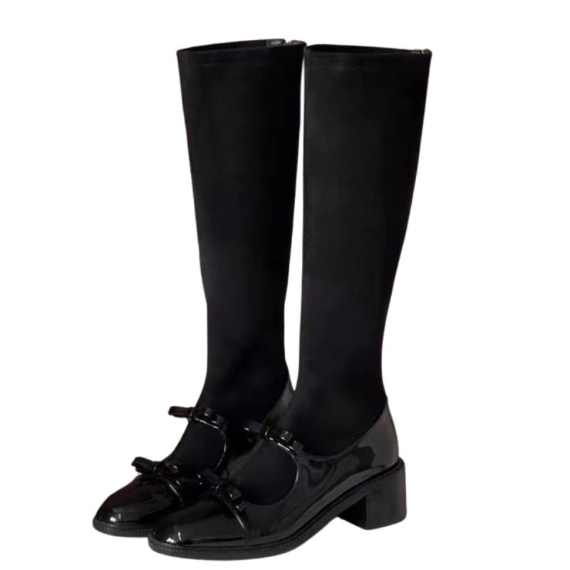 画像2: Leather Bow Loafer Long Boots　レザーボウローファーソックスロングブーツ (2)