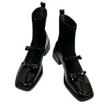 画像2: Leather Bow Loafer Ankle Boots　レザーボウローファーソックスショートブーツ (2)