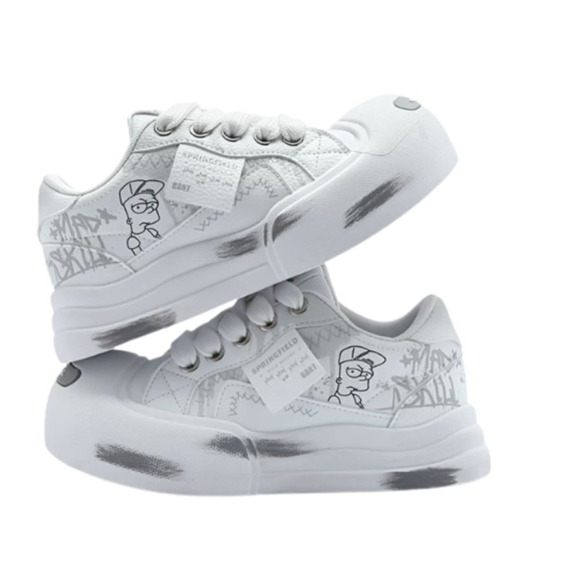 画像2: UnisexThe Simpsons x Bart Simpson Graffiti Thick-Soled Leather Lace-Up Sneakers ユニセックス 男女兼用 ザ・シンプソンズ×バートシンプソン落書き レザー厚底プラットフォームレースアップスニーカー (2)
