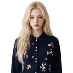 画像1: Mickey Mouse & Minnie mouse Embroidery Polo Shirts Cardigan Sweater ミッキーマウス ＆ ミニーマウス 刺繍 ポロシャツカーディガン  ニットセーター (1)