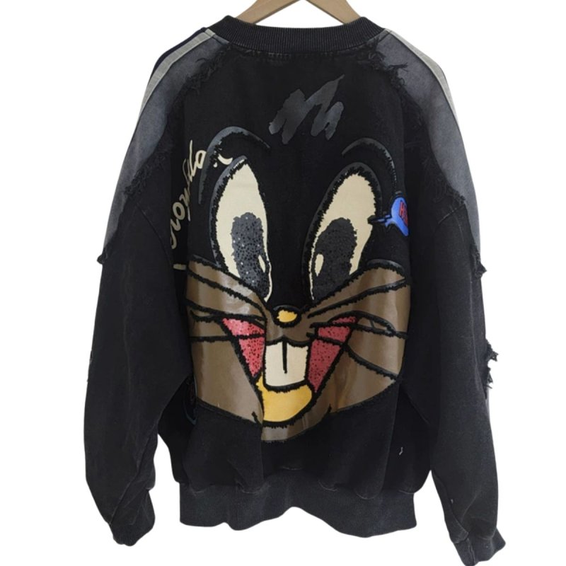 画像3: Bugs Bunny SBE YOU Remake Denim Zip Up Jacket baseball uniform jacket blouson ユニセックス 男女兼用 バックスバニー リメイク デニム & スウェット ジップアップジャケット スタジアムジャンパー スタジャン ブルゾン (3)