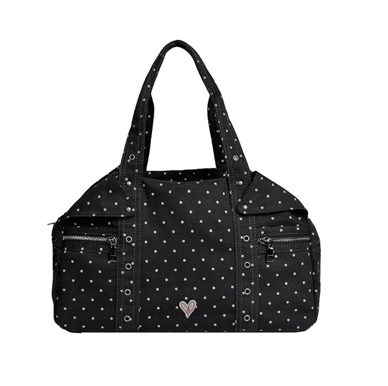 画像1: Polka-dot canvas tote shoulder bag　ドット水玉キャンバストートショルダーバック　ママバック (1)