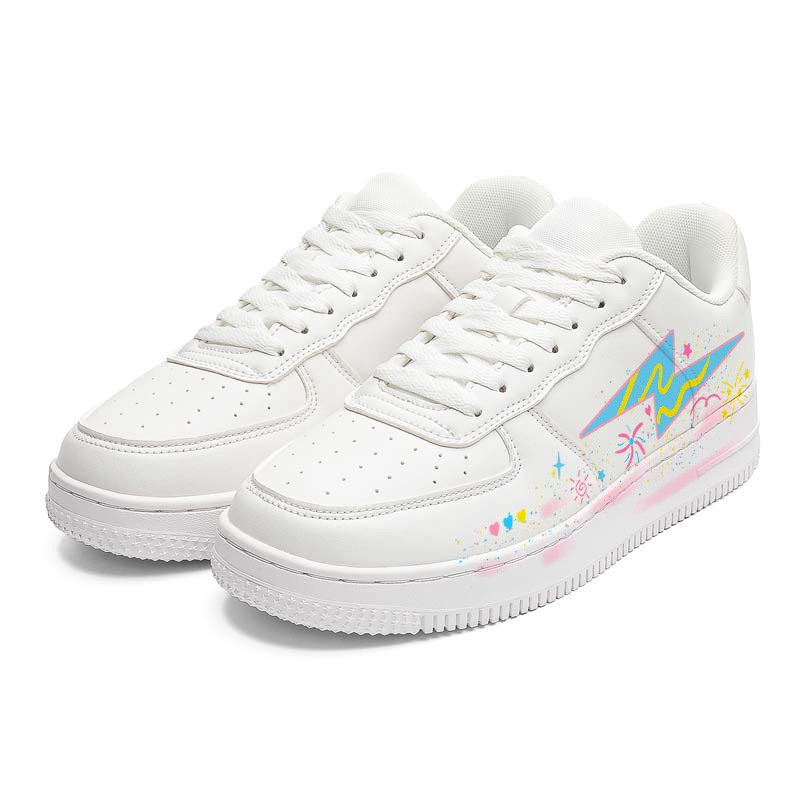 画像4: Unisex Lightning Rainbow Beach Graffiti leather lace-up sneakers ユニセックス 男女兼用 ライトニング レインボービーチ グラフィティグラフィックペイントレザーレースアップスニーカー (4)