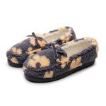画像1: Women's Fluffy Faux-Fur Flower Bow Moccasin-Style Slip-On Shoes レディース モコモコフラワーファーリボン モカシンスリッポンパンプスシューズ (1)
