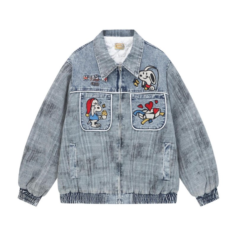 画像3: Snoopy Skateboard Denim Zip-Up Jacket　ユニセックス男女兼用スケボースヌーピーデニムジップアップジャケット (3)