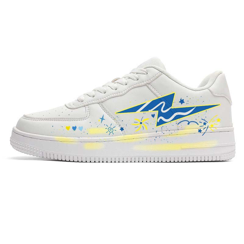 画像1: Unisex Lightning Rainbow Beach Graffiti leather lace-up sneakers ユニセックス 男女兼用 ライトニング レインボービーチ グラフィティグラフィックペイントレザーレースアップスニーカー (1)