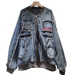 画像5: Bugs Bunny Remake Denim Zip Up Jacket baseball uniform jacket blouson ユニセックス 男女兼用 バックスバニー リメイク デニム & スウェット ジップアップジャケット スタジアムジャンパー スタジャン ブルゾン (5)