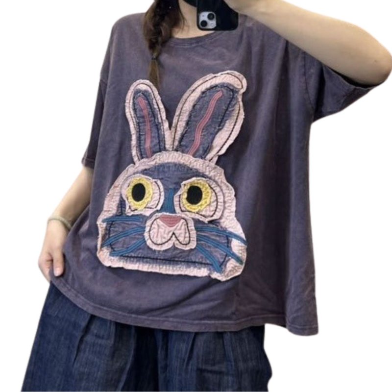 画像2: Rabbit Emblem Embroidered Tshirts ユニセックス 男女兼用 ラビット エンブレム 刺繍 Tシャツ (2)