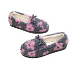 画像2: Women's Fluffy Faux-Fur Flower Bow Moccasin-Style Slip-On Shoes レディース モコモコフラワーファーリボン モカシンスリッポンパンプスシューズ (2)