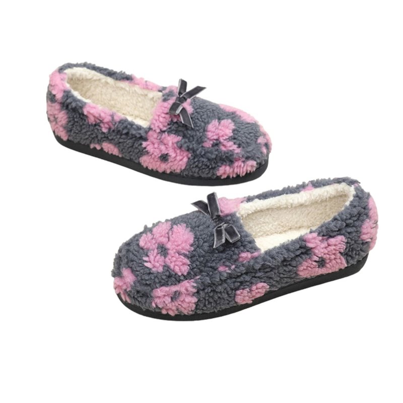 画像2: Women's Fluffy Faux-Fur Flower Bow Moccasin-Style Slip-On Shoes レディース モコモコフラワーファーリボン モカシンスリッポンパンプスシューズ (2)
