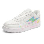 画像3: Unisex Lightning Rainbow Beach Graffiti leather lace-up sneakers ユニセックス 男女兼用 ライトニング レインボービーチ グラフィティグラフィックペイントレザーレースアップスニーカー (3)