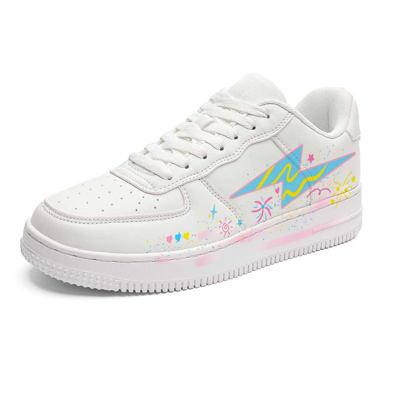 画像3: Unisex Lightning Rainbow Beach Graffiti leather lace-up sneakers ユニセックス 男女兼用 ライトニング レインボービーチ グラフィティグラフィックペイントレザーレースアップスニーカー (3)