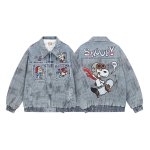 画像1: Snoopy Skateboard Denim Zip-Up Jacket　ユニセックス男女兼用スケボースヌーピーデニムジップアップジャケット (1)
