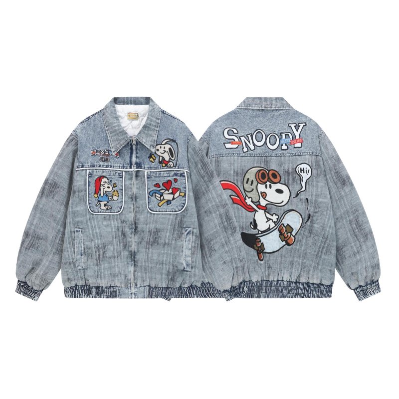 画像1: Snoopy Skateboard Denim Zip-Up Jacket　ユニセックス男女兼用スケボースヌーピーデニムジップアップジャケット (1)