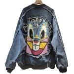 画像4: Bugs Bunny Remake Denim Zip Up Jacket baseball uniform jacket blouson ユニセックス 男女兼用 バックスバニー リメイク デニム & スウェット ジップアップジャケット スタジアムジャンパー スタジャン ブルゾン (4)