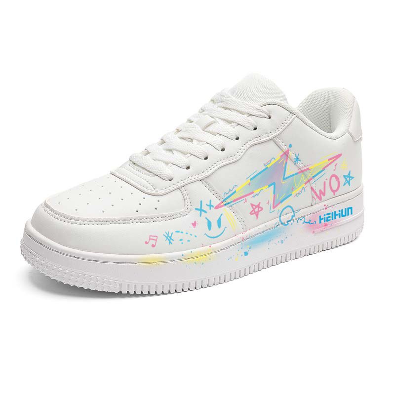 画像1: Unisex Graphic-print leather lace-up sneakers ユニセックス 男女兼用 グラフィックペイントレザーレースアップスニーカー (1)