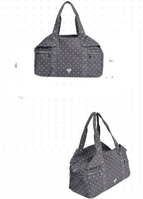 画像4: Polka-dot canvas tote shoulder bag　ドット水玉キャンバストートショルダーバック　ママバック (4)