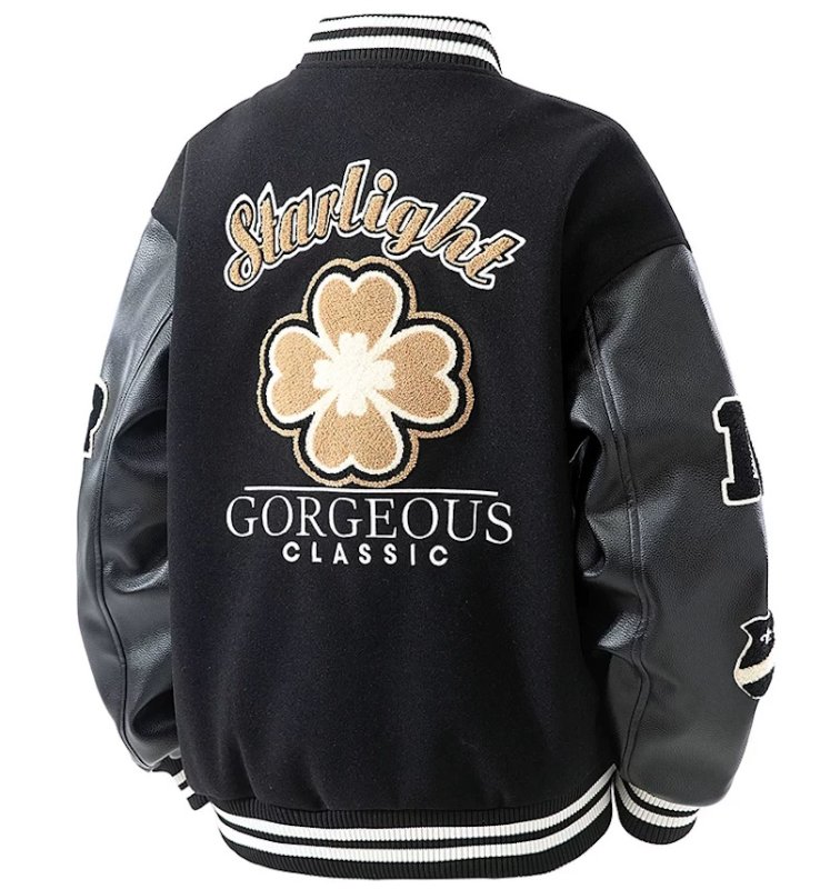 画像4: Marc Fairwhale Floral Embroidery Baseball Jacket ユニセックス男女兼用マーク・フェアホエールフラワー刺繍スリーブレザースタジャンスタジアムジャケット (4)