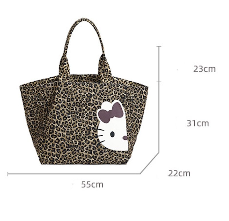 画像5: Leopard & Check x Half-Kitty Large-Capacity Tote/Shoulder Bag　ハーフキティーレオパードラージキャパシティートートショルダーエコバックママバック (5)