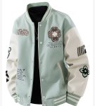画像3: Marc Fairwhale Floral Embroidery Baseball Jacket ユニセックス男女兼用マーク・フェアホエールフラワー刺繍スリーブレザースタジャンスタジアムジャケット (3)