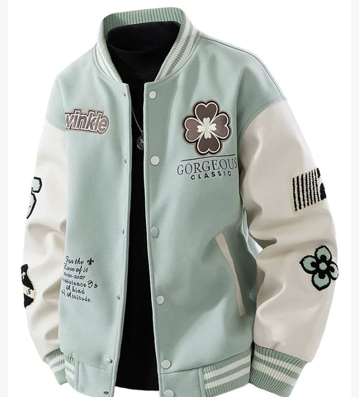 画像3: Marc Fairwhale Floral Embroidery Baseball Jacket ユニセックス男女兼用マーク・フェアホエールフラワー刺繍スリーブレザースタジャンスタジアムジャケット (3)