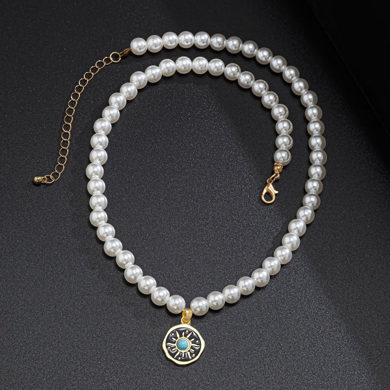 画像5: Pearl & Turquoise Medal Necklace　ユニセックス 男女兼用  パール＆ターコイズメダルネックレスチョーカー (5)