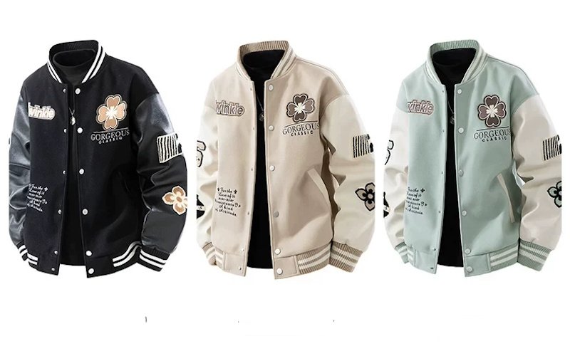 画像5: Marc Fairwhale Floral Embroidery Baseball Jacket ユニセックス男女兼用マーク・フェアホエールフラワー刺繍スリーブレザースタジャンスタジアムジャケット (5)